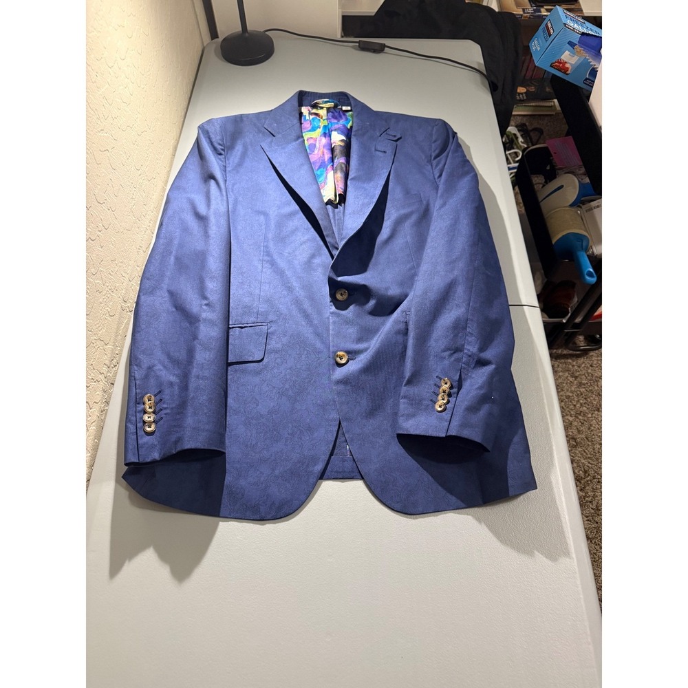 Robert‎ Graham Mens Blue Paisley Cotton Blazer Tailored Fit Sport Coat Size 42